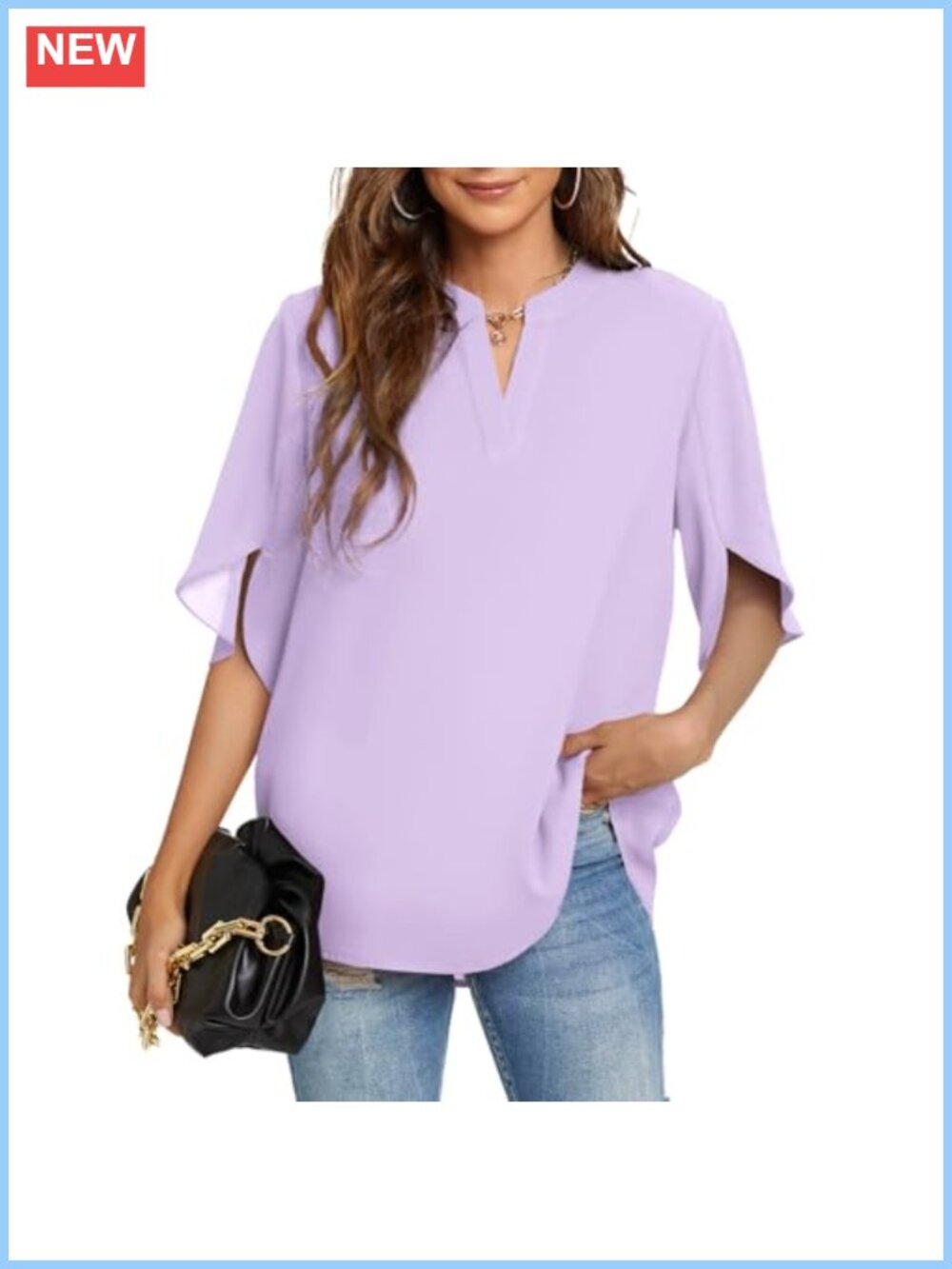 Women's Chiffon V Neck Short Sleeve Blouse Casual Dressy Tunic Top